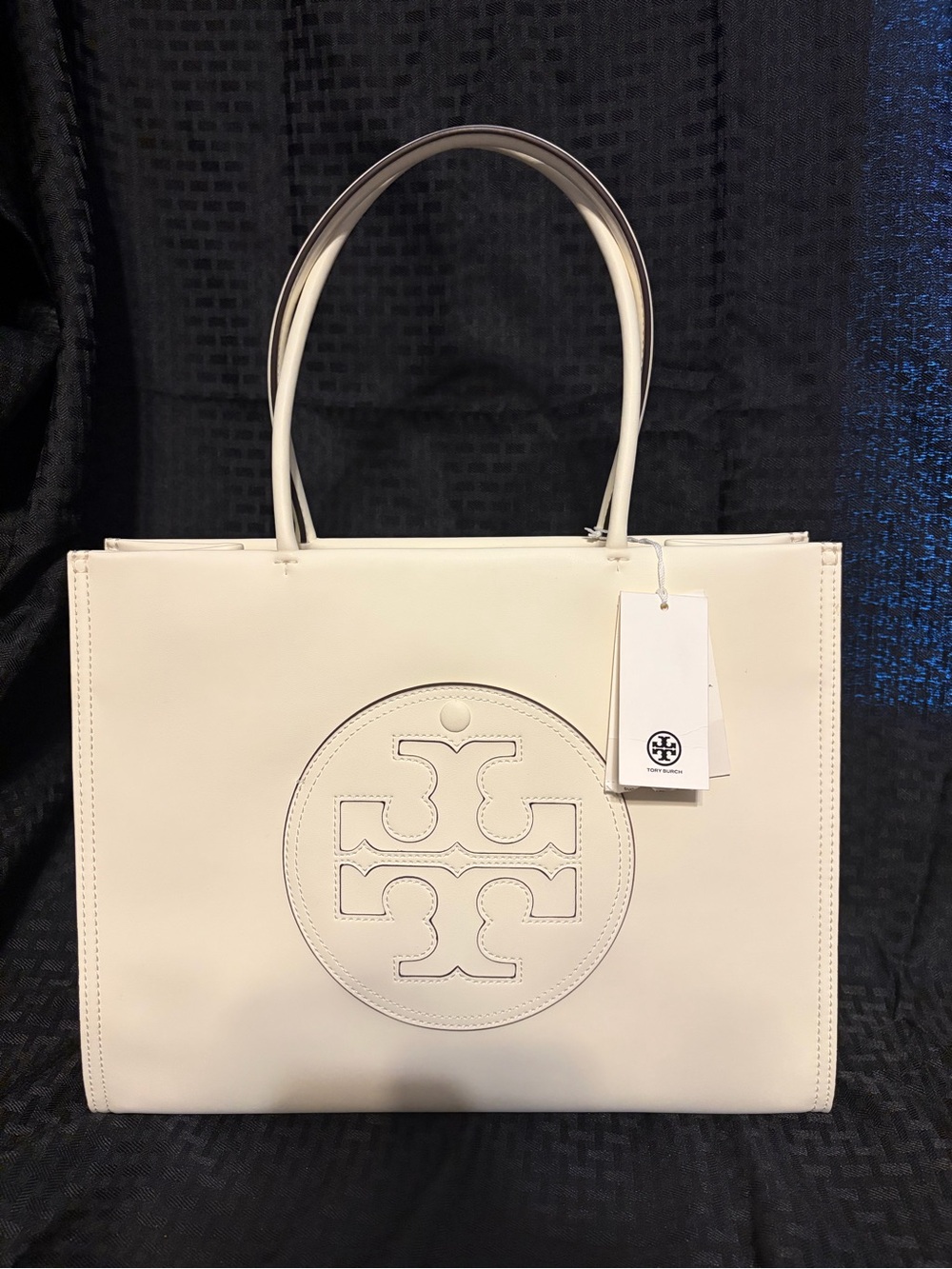 Tory Burch Cream Leather Logo Tote